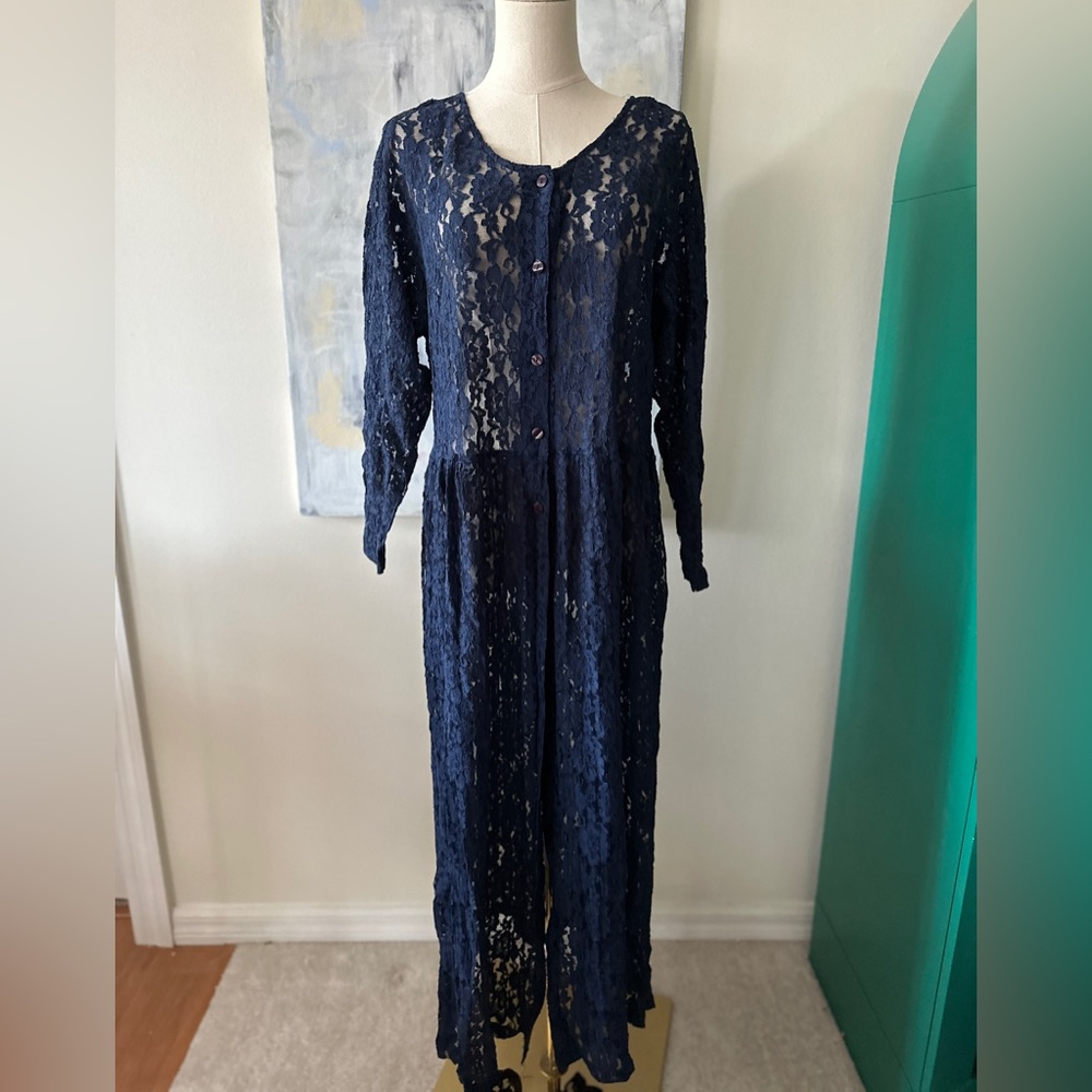Vintage Express Blue Lace Long‎ Dress